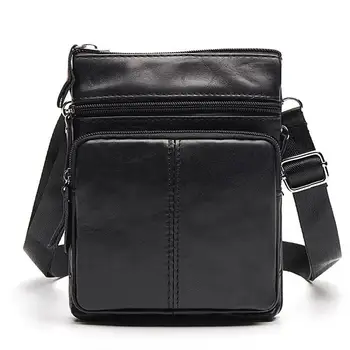 

New Vintage Business Men Messenger Bag Genuine Leather Men's Bag Cowhide Leisure Single-shoulder Cross-body Zipper Small Bag