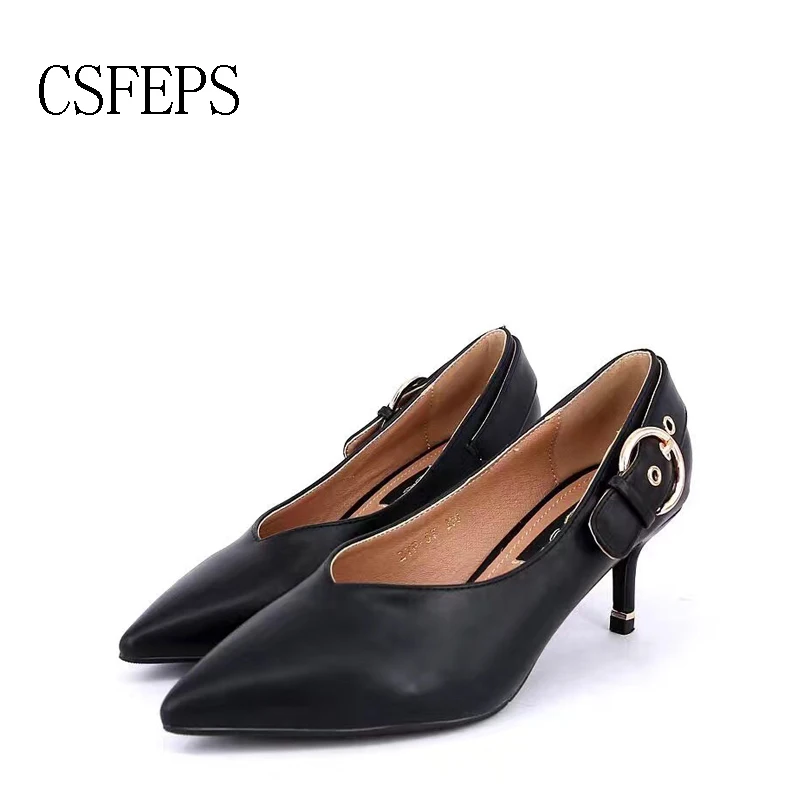 

2017 New Arrival Black Green Low Heel Pumps 6cm Sexy High Heels Buckle Thin High Heel Shoes Salto Alto