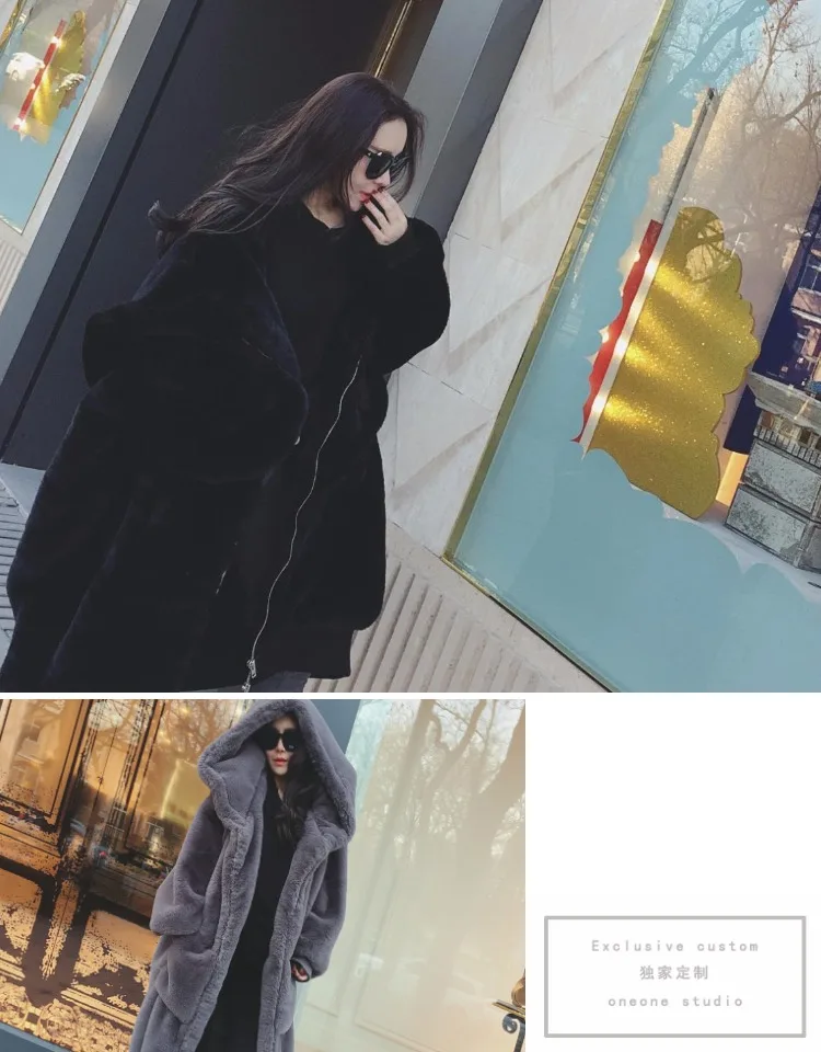 puffer coat with hood Plus Size New Winter Women Faux Fur Coat Fashionable Beaver Rabbit Hair Thicken Warm Long Hooded Loose Casual Female Parka HF372 women's down coats & jackets