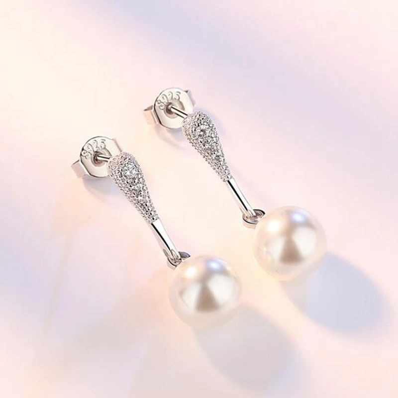OMHXZJ Геометрические элегантные милые модные OL для женщин и девушек свадебный подарок ABS жемчуг 8 мм 925 пробы серебряные серьги-гвоздики YS376