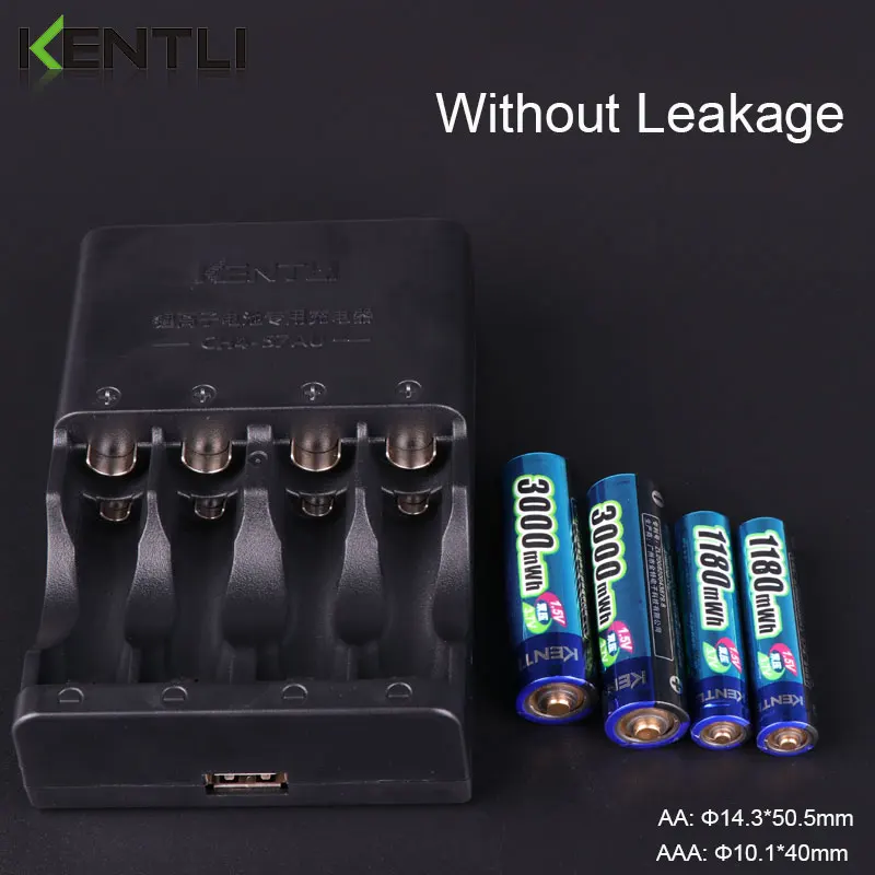 Фото KENTLI 4 шт. 1,5 в aa aaa аккумуляторные литий-ионные литий-полимерные литиевые батареи + 2 слота AA aaa литий-ионное умное зарядное устройство №4