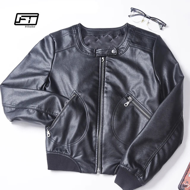 Fitaylor 2018 Faux Leather Jacket Women Plus Size S-5XL O-neck Zipper Casual Jacket Female Short Biker Jacket Black Pink Coat