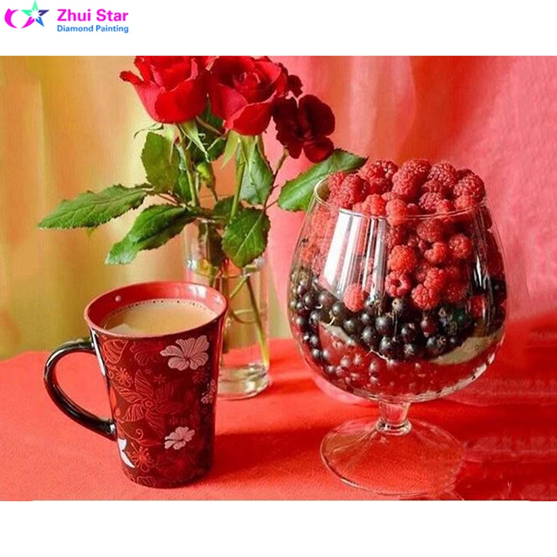 

YIBRIGHT 5D Round diamond painting diy diamond painting embroidery cross stitch Home Decor Full diamond mosaic Coffee Fruit Rose