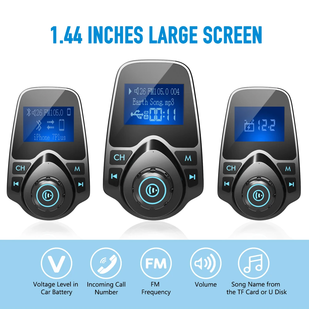 Nulaxy Bluetooth FM Transmitter Audio Car Mp3 Player Wireless In-Car FM Modulator Handsfree Bluetooth Car Kit with LCD Display