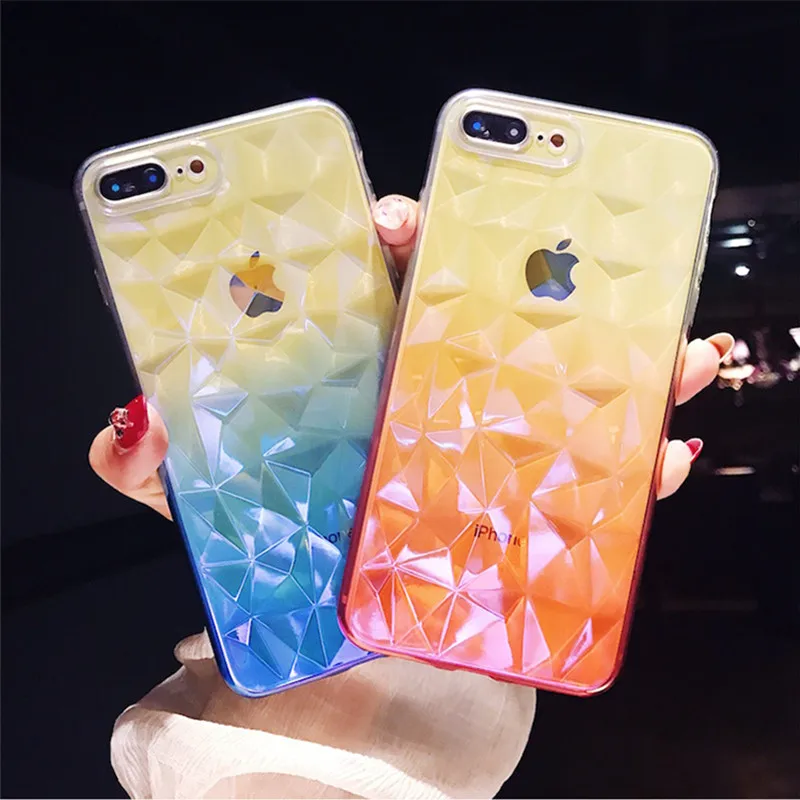 

Luxury 3D Diamond Pattern Gradient Color Phone Case For iPhone 7 6 6S 8 Plus Transparent Soft TPU Silicone Cover For iPhone X 10