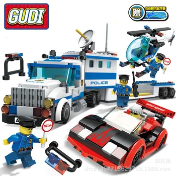 

City Car Truck Helicopter Building Blocks Assembled Policeman Gangster Doll DIY Model Toys Brick Play Game Kids G