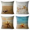 Housse de coussin pour canapé | Décor de plage, coquillages, taie d'oreiller imprimée scénique, lin, 45*45cm ► Photo 2/6