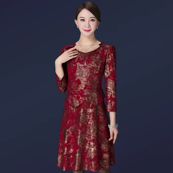 

Free Shipping New Autumn Winter Dress Mom Installed Middle Aged Long Sleeve Women Work Wear Fashion Plus Size Red