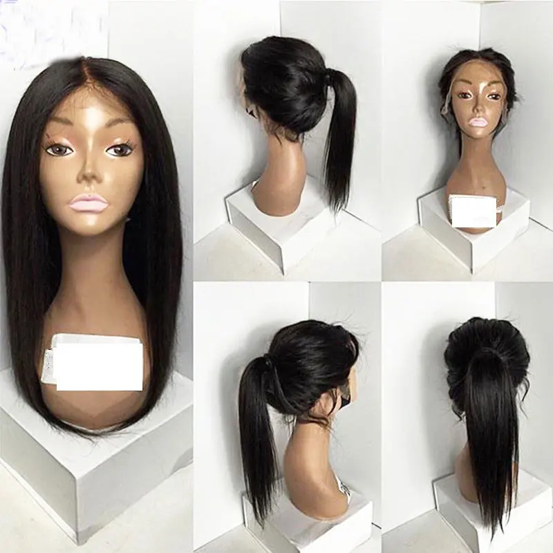 

Bombshell Natural Density Black Long Straight Synthetic Lace Front Wigs Glueless Heat Resistant Fiber Hair Middle Part For Women