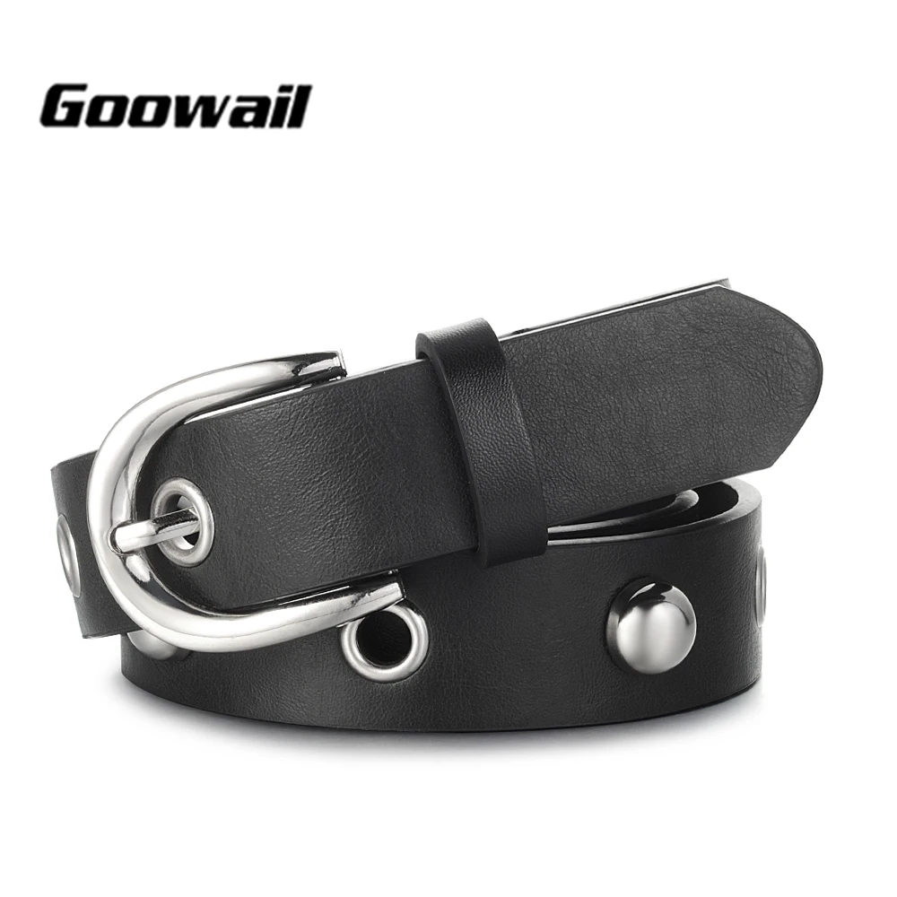 

Goowail 2018 New Style Fashion Designer Belts Rivet Women High Quality pu Leather Belt Luxury Vintage female Belt For Jeans