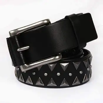 

2018 New Men Black Rivet Punk Rock first layer leather Belt Vintage Metal Waist Belt cowboy belt Geniune leather belt LT061S30