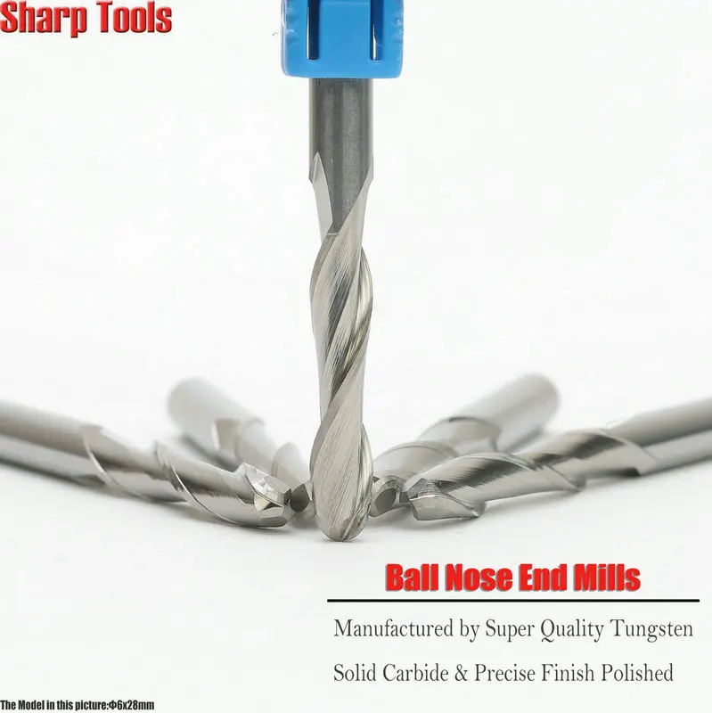 2 Flute Spiral Milling Cutter Ball Nose End Mill Carbide Engraving Bits CNC Router Tool 3D Tungsten Wood Carving Bit
