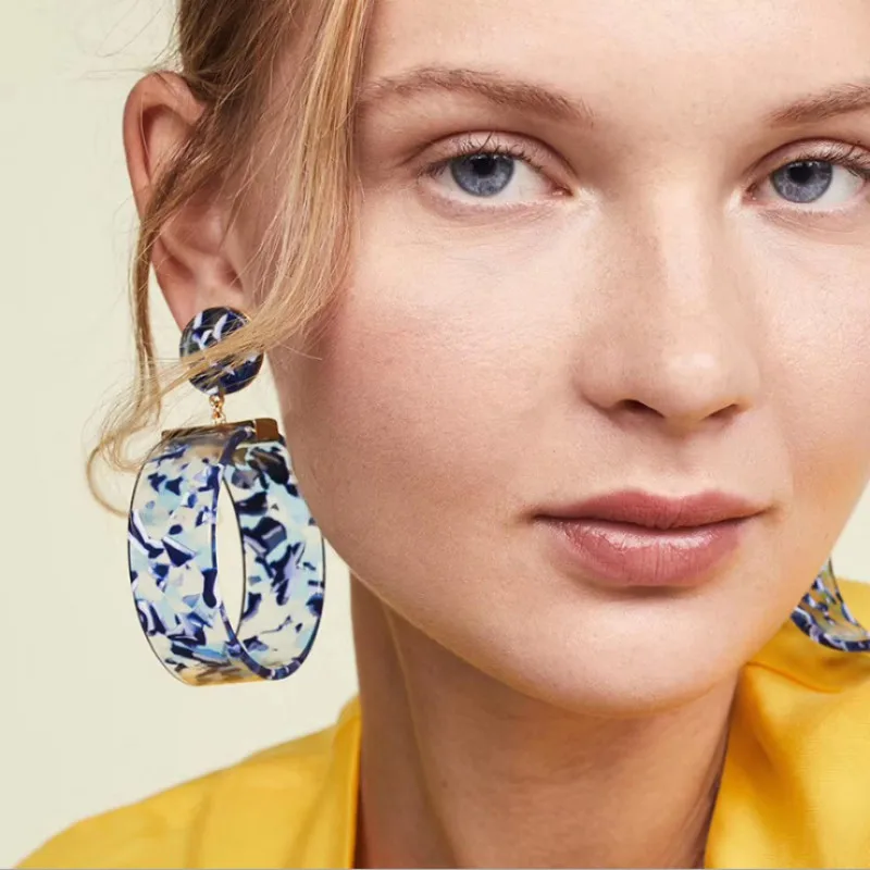 

SHIFEEL New Arrival Occident Fashion Cylindrical Leopard Marble pattern Acetate plate Big Drop Earrings Hyperbole Long Pendients