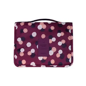 Портативная Складная женская косметичка из водонепроницаемого полиэстера с клапаном, дорожная косметичка, модная Цветочная сумка на молнии, сумка для макияжа - Цвет: Burgundy Flower