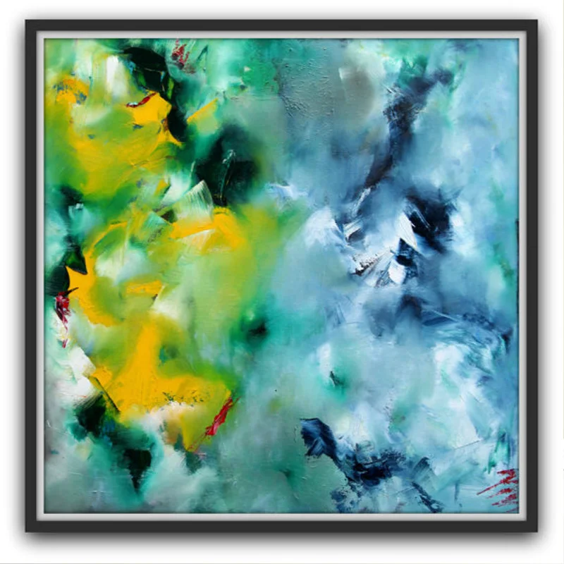 

Hand Painted Abstract Oil Painting on Canvas modern Abstract Green Yellow Picture Wall Art for Home Decoration 1pc no frame