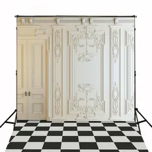 Blanco Vintage puerta marco habitación ajedrez boda telón de fondo de vinilo de alta calidad Impresión de ordenador fondos de pared para la venta