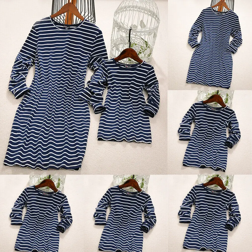 Pudcoco/семейное платье; одежда для мамы и дочки; одежда для детей; платье в полоску с длинными рукавами; Свободное длинное платье
