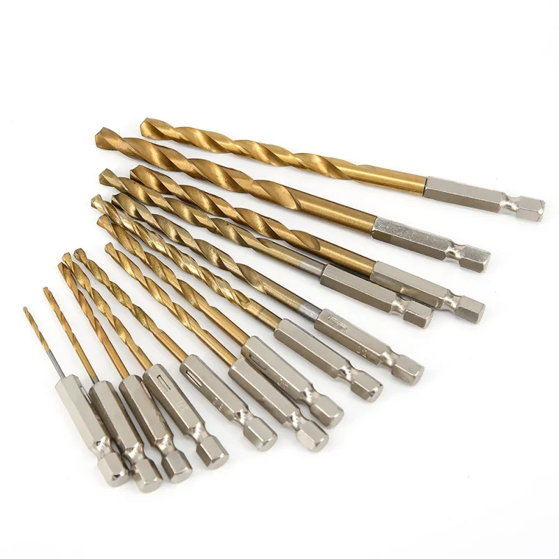 

New Drill Bits 13pcs/set HSS High Speed Steel Titanium Coated Drill Bit Set 1/4 Hex Shank 1.5-6.0mm For Electric Dril