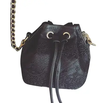 

Fashion Women's Solid Color Lace Faux Leather Shoulder Crossbody Bucket Bag
