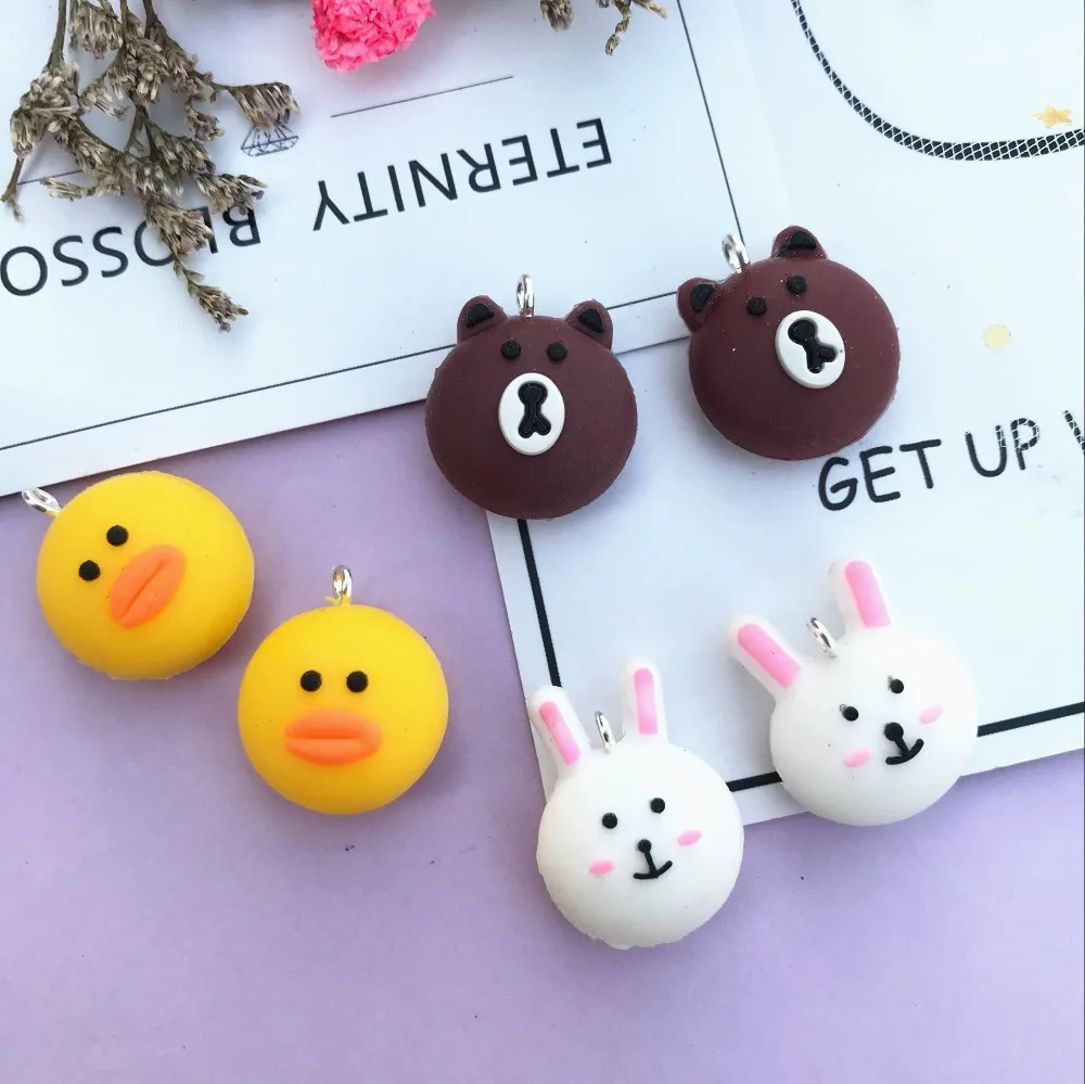 

10pcs resin Soft rubber PVC bear rabbit duck charms Jewelry necklace earring pendant keychain charms for DIY decoration gift