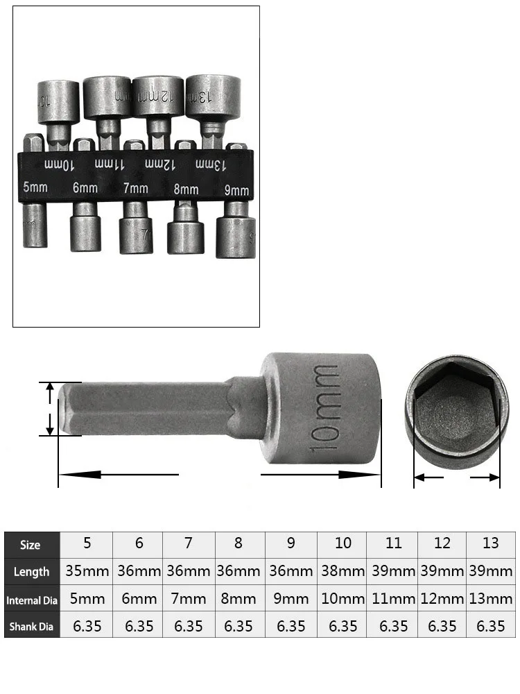 9 шт. 1/" шестигранный хвостовик, гайковерт, сверло, метрический торцевой ключ, винт 5-13 мм, набор гайковертов, адаптер