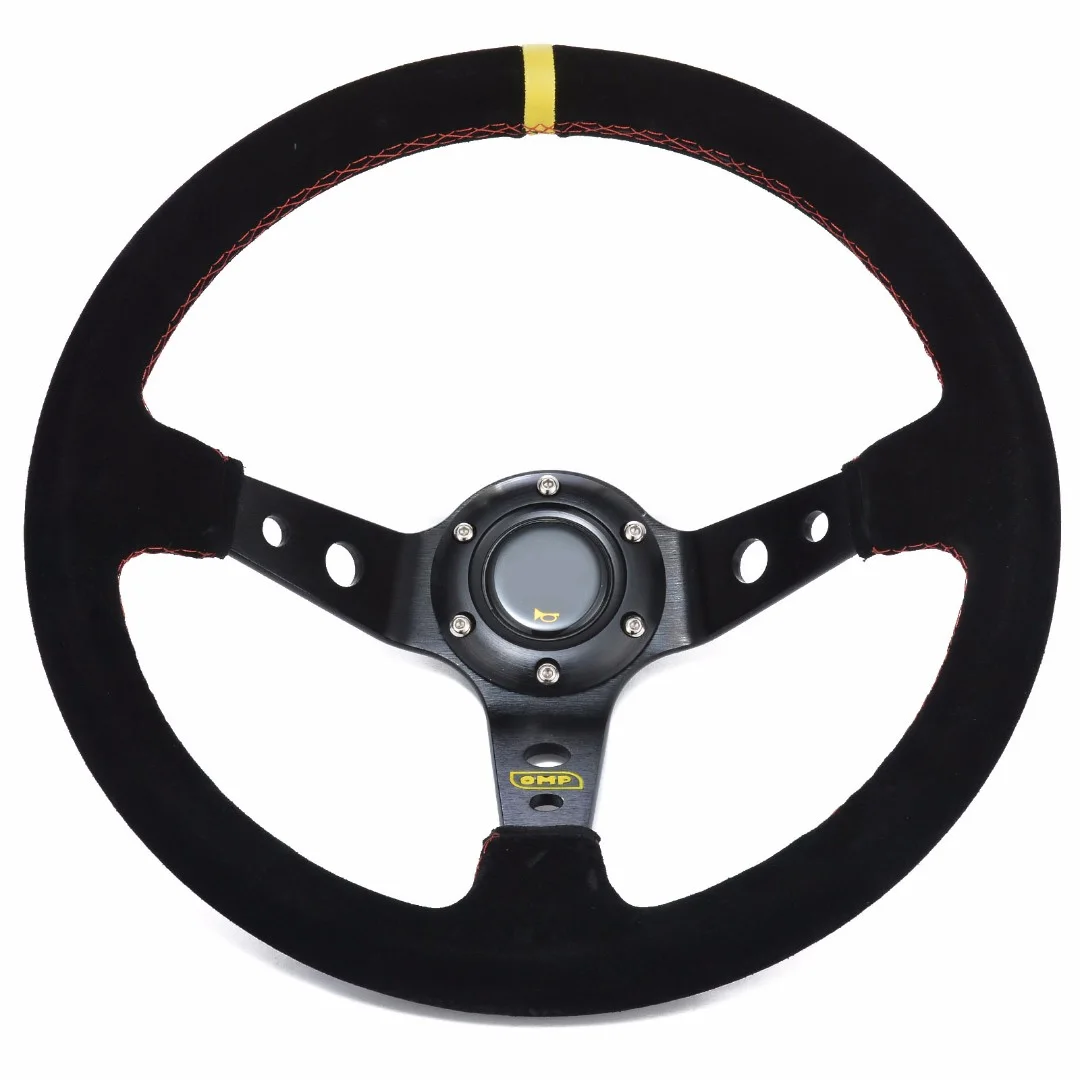 

High Quality 350mm /13.8 inch Deep Dished Sport Racing Suede Leather + Alloy Steering Wheel 14025 with Accessories