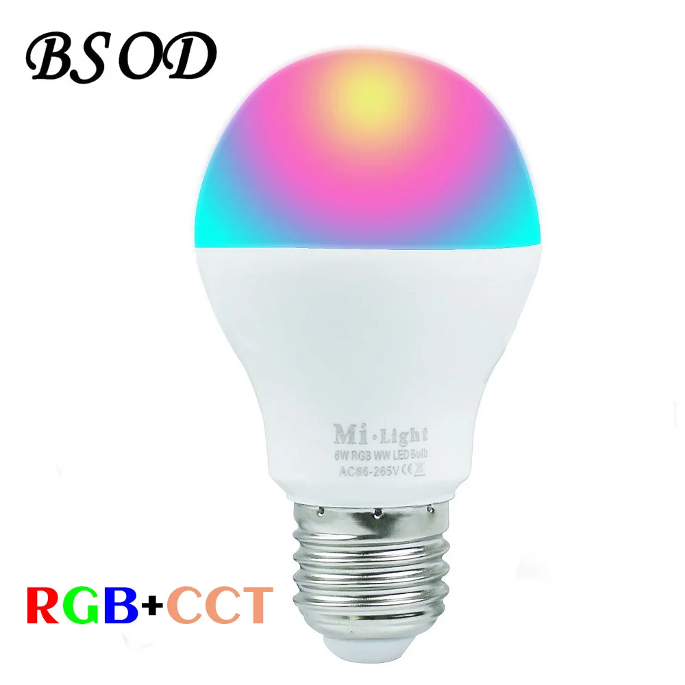 Goedkoop BSOD Milight LED Lamp RF2.4G Draadloze E27 6 w Wifi Lamp AC86 265V 400 450LM RGBW Koel Wit RGB Warm Wit lamp Led Verlichting
