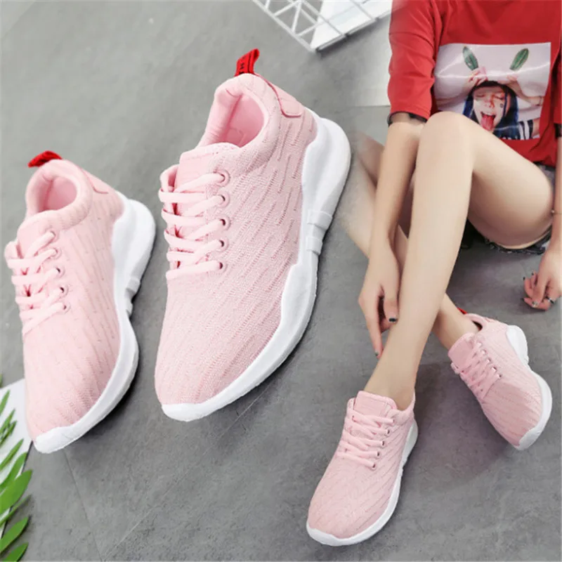 

2018 New breathable knitted women's shoes shoes running shoes outdoor sports shoes light comfortable pink white Women's Sneakers