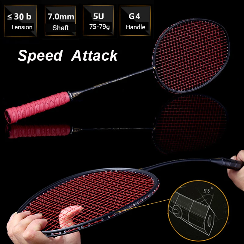 

75g Speed Attack Carbon Badminton Racket High Tensions Powerful Smash Badminton Racquet 22-30 LBS with Carry Bag