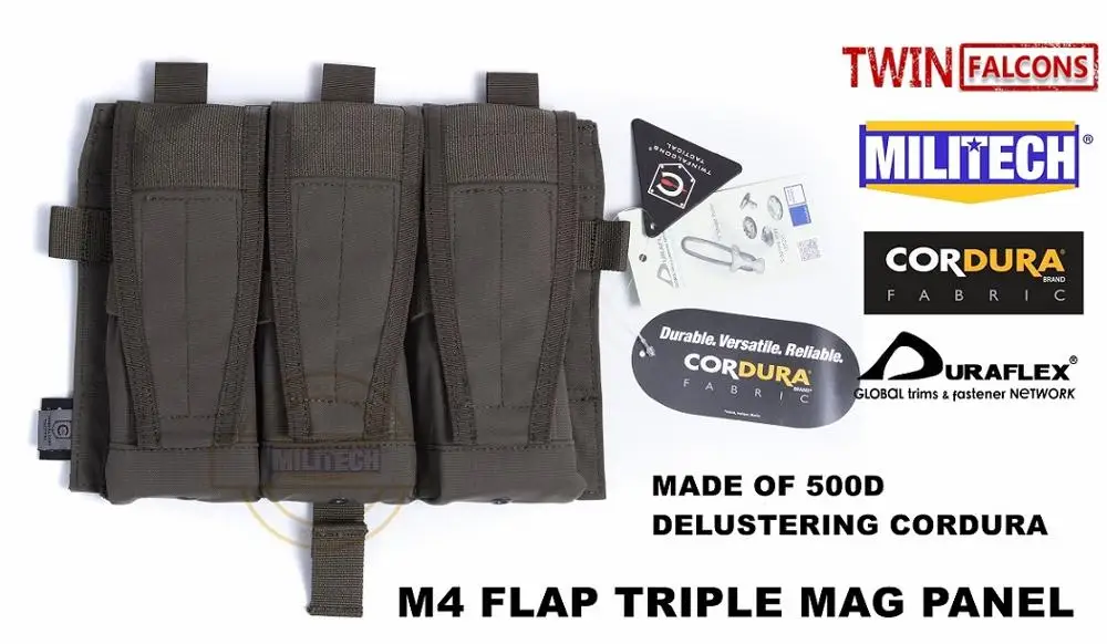 MILITECH TWINFALCONS TW Delustered Cordura Crye CP Съемный клапан тройной M4 Mag Чехлы панель для AVS CPC JPC 2,0 FCSK 2,0 - Цвет: Ranger Green