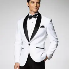 Индивидуальный дизайн, одна пуговица, белый, черный атласный нагрудный смокинг для жениха, лучшие мужские для шаферов, мужские свадебные костюмы(пиджак+ брюки+ галстук