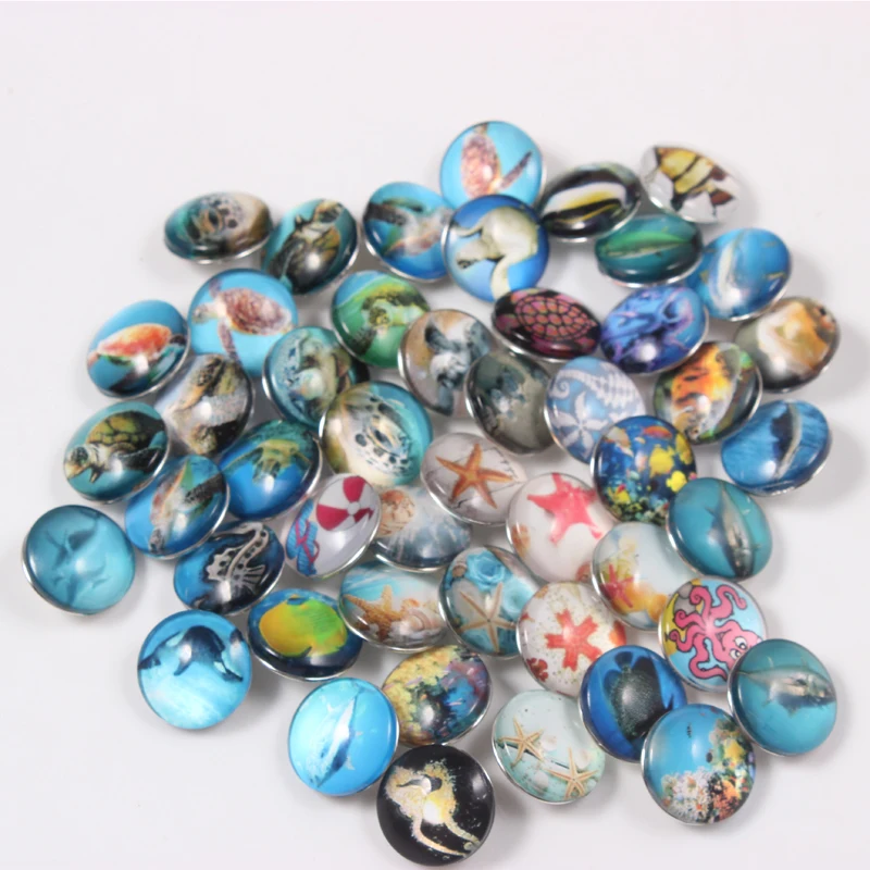 

Random Mixed 50pcs Interchangeable Ocean Fish Sea Horse Squid Starfish Turtles 18mm Snap Buttons Fit 18mm Snap Button Jewelry