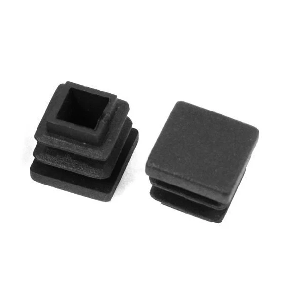 12 Pc 16mm x 16mm Square Striated Plastic Table End Plugs Inserted Tube Black