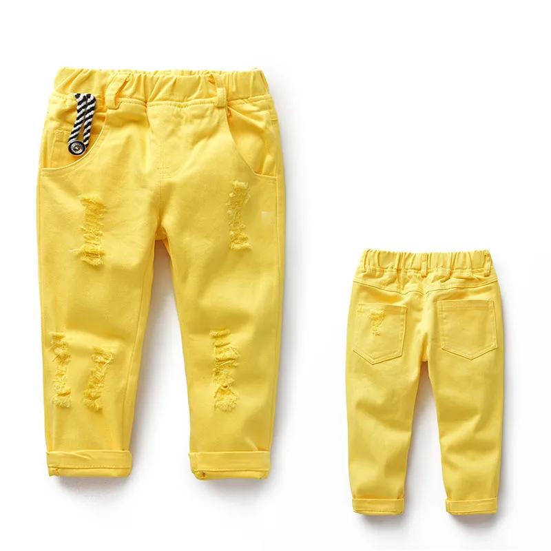 Рваные джинсы для мальчиков, обтягивающие джинсы Глория для маленьких мальчиков г. Осенние Летние джинсы для маленьких мальчиков, штаны для детей от 12 лет джинсовые штаны с рисунком - Цвет: Цвет: желтый