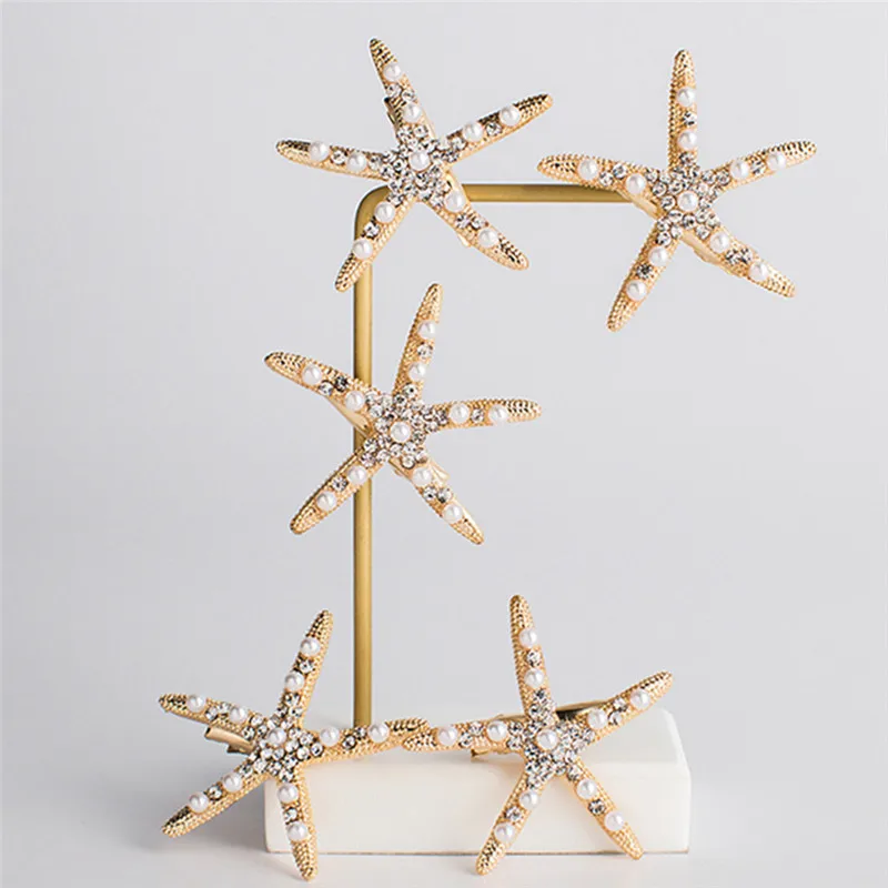 Fashion Full Crystal Pearl Starfish Hairpin Hair Barrettes Accessories Large Rhinestone Hair Clips Headwear For Women Girls Fashion Full Crystal Pearl Starfish Hairpin Hair Barrettes Accessories Large Rhinestone Hair Clips Headwear For Women Girls