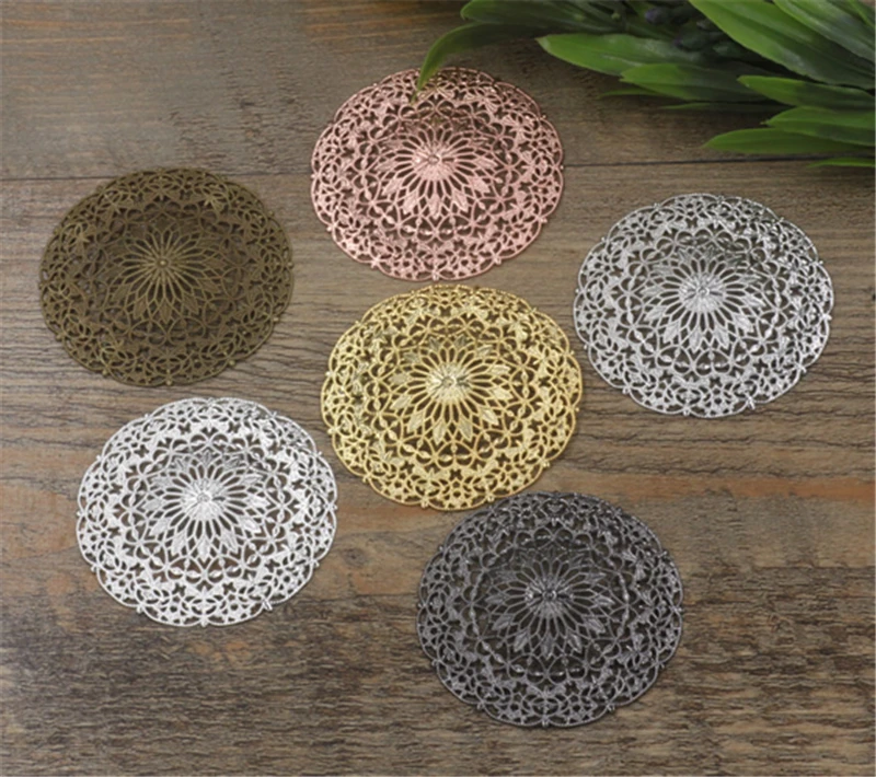 

5pcs 55mm Vintage Round Hollow Flower Motif Charms Silver/Gold Color Flower Jewelry Findings for DIY Making Craft