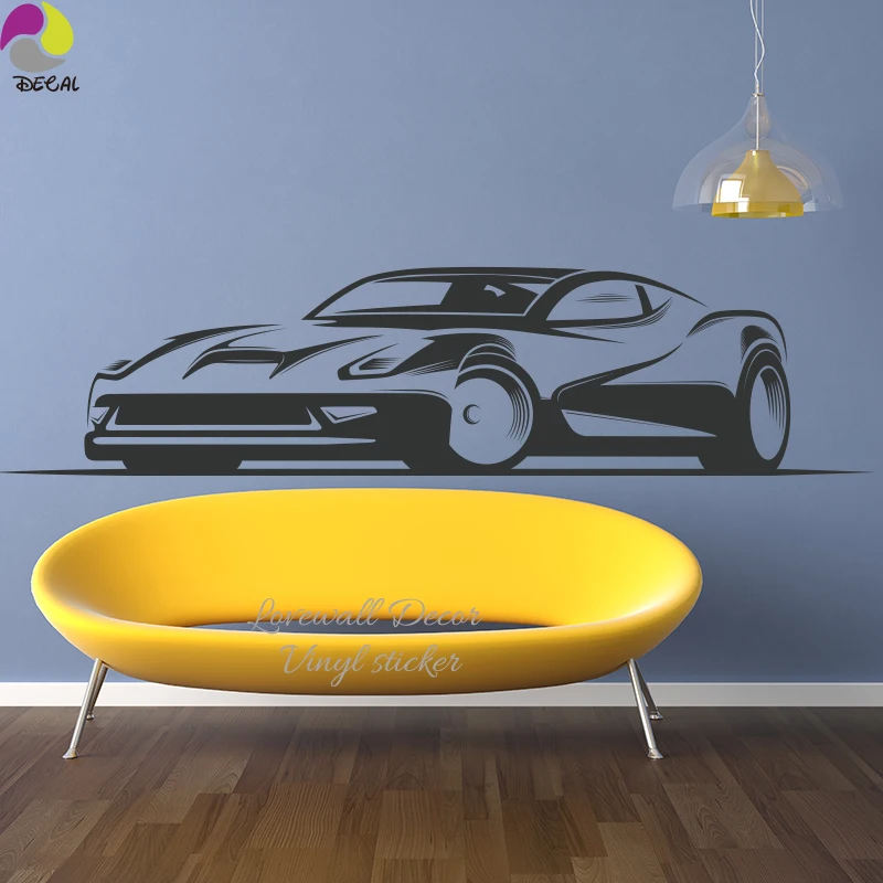 New Sport Car Wall Sticker Boyroom Ford Mustang Honda Chevrolet Volkswagen RC Car Wall Decal Children Room Vinyl Mural Wallpaper