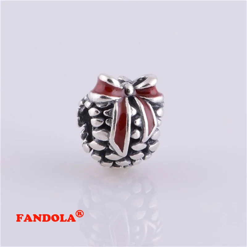 

Fits Pandora Charms Bracelet 925 Sterling Silver Beads Red Enamel Pine Cone Screw Hole Charm Women DIY Jewelry Making LW319