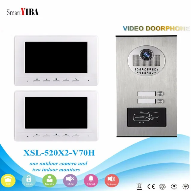 SmartYIBA 7'' RFID Video Door Phone Doorbell Kits Villa Building Video Intercom System Max Support 12pcs Monitor For Option 2