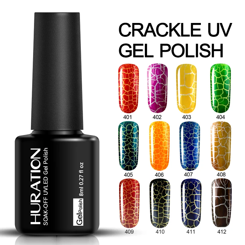 

Huration Fashion Soak Off 3D Nail Art Gel Varnish Crack Nail Polish Crackle UV Gel Polish 12 Color Need Led Lamp Shatter Nail