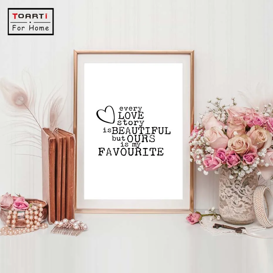 Black White Heart Love Quotes Canvas Painting Nordic Prints And Posters Art Wall Pictures For Living Room Decoration Bed | Дом и сад