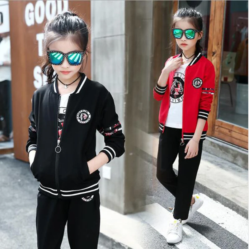 

Children Clothing Set New 2018 Spring Girls Letter Suit Girl Long-sleeved Three-piece Children Cotton 5 6 7 8 10 12Y Tracksuit