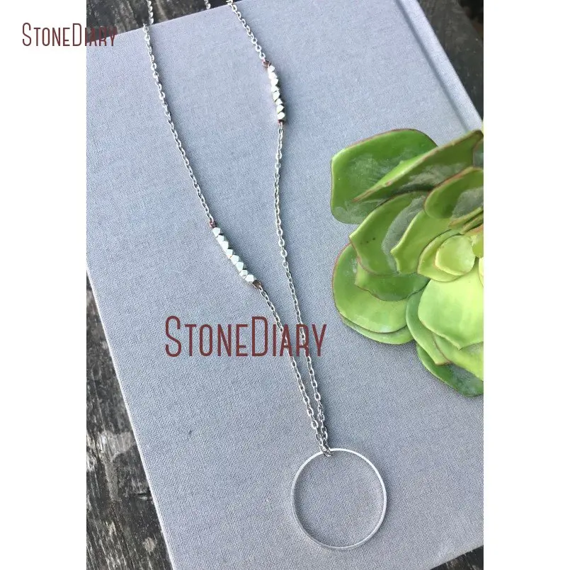 

10Pcs Long Silver Necklace With Loop Circle Charm Necklace Dainty Boho Faceted Silver Beaded Necklace Charm 30inch NM14782