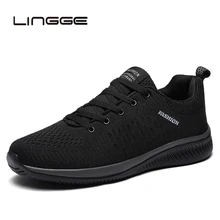 LINGGE New Mesh Men Casual Shoes Lace-up Men Shoes Lightweight Comfortable Breathable Walking Sneakers Tenis Feminino Zapatos