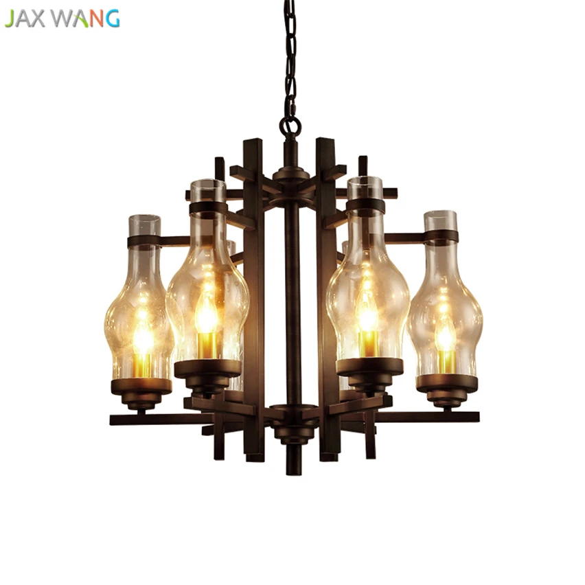 JW_Loft American Industrial Pendant Lights Modern 6 barrel Glass
