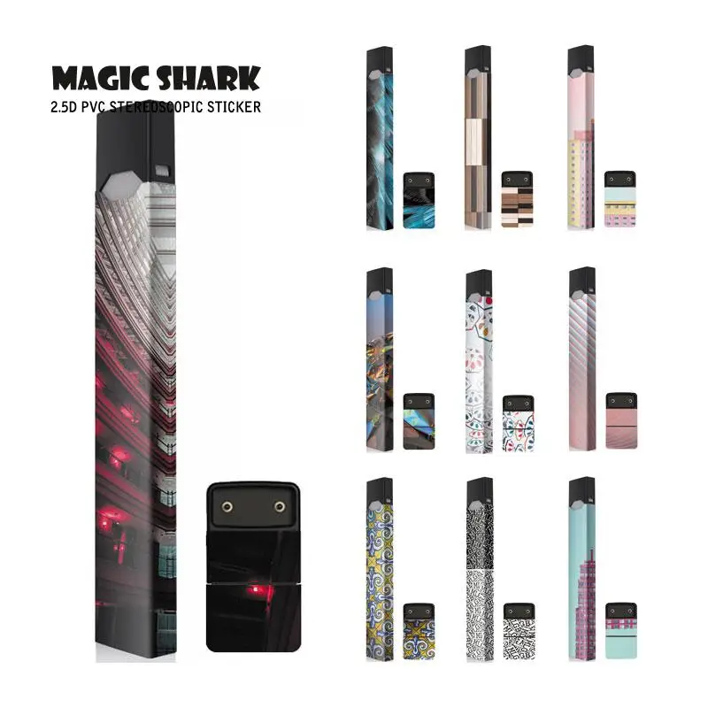 

Magic Shark Building Wood Print Stereo Sticker for Juul Film Sticker Printing Cover Skin for Juul Case Electronic Cigarette