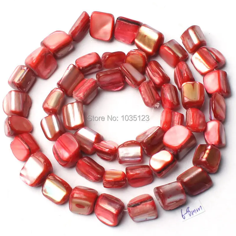 

Free Shipping 8-10mm Natural Red Color Freeform Shape Shell MOP DIY Gems Loose Beads Strand 15" Jewelry Accessory w963