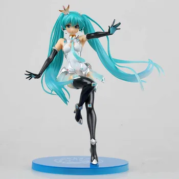 

22cm Anime Action Figure VOCALOID Hatsune Miku Racing Ver PVC Model Collection White Dress toy Kids Gift Decoration Doll New
