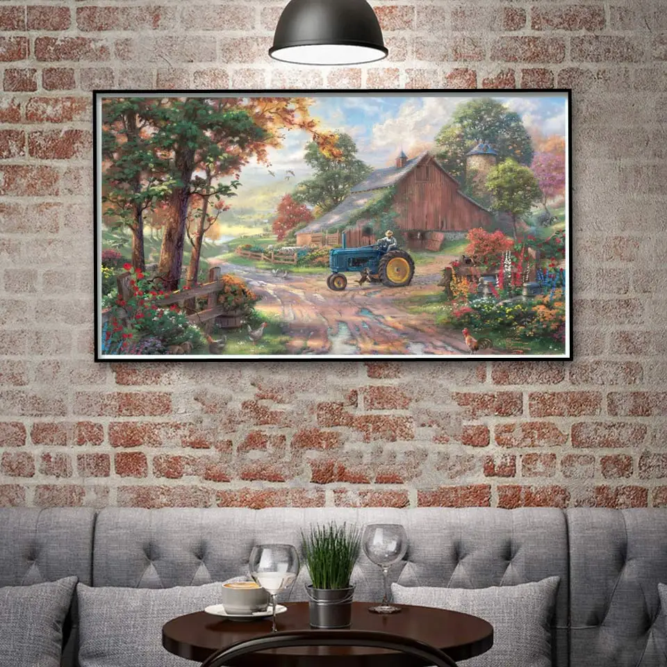 

Thomas Kinkade Farm Barns Chickens Tractors Flowers Art Silk Poster Home Decor Oil Painting 11x20 16x29 20x36 Inches Unframed