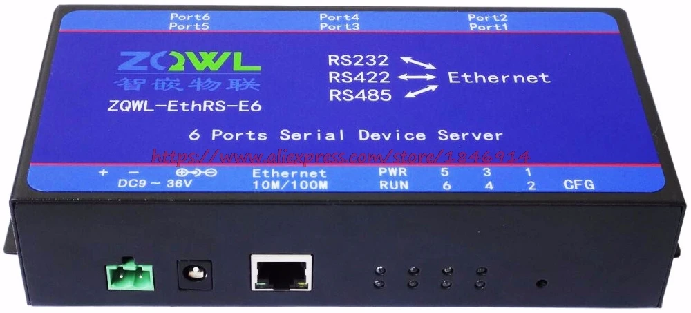 Six serial server RS232/RS485/RS422 transfer network /Modbus TCP to RTU
